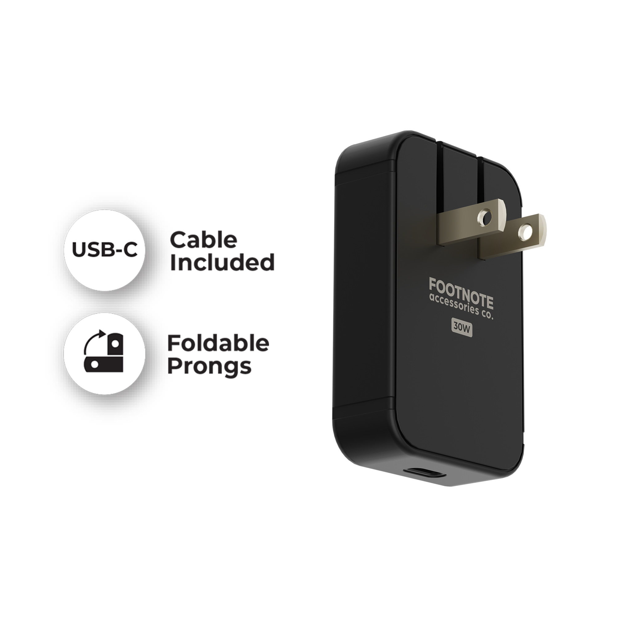 30W USB-C Compact Power Adapter | Powers iPhone, iPad & MacBook | North America Plug | Soft-touch USB-C Cable Included