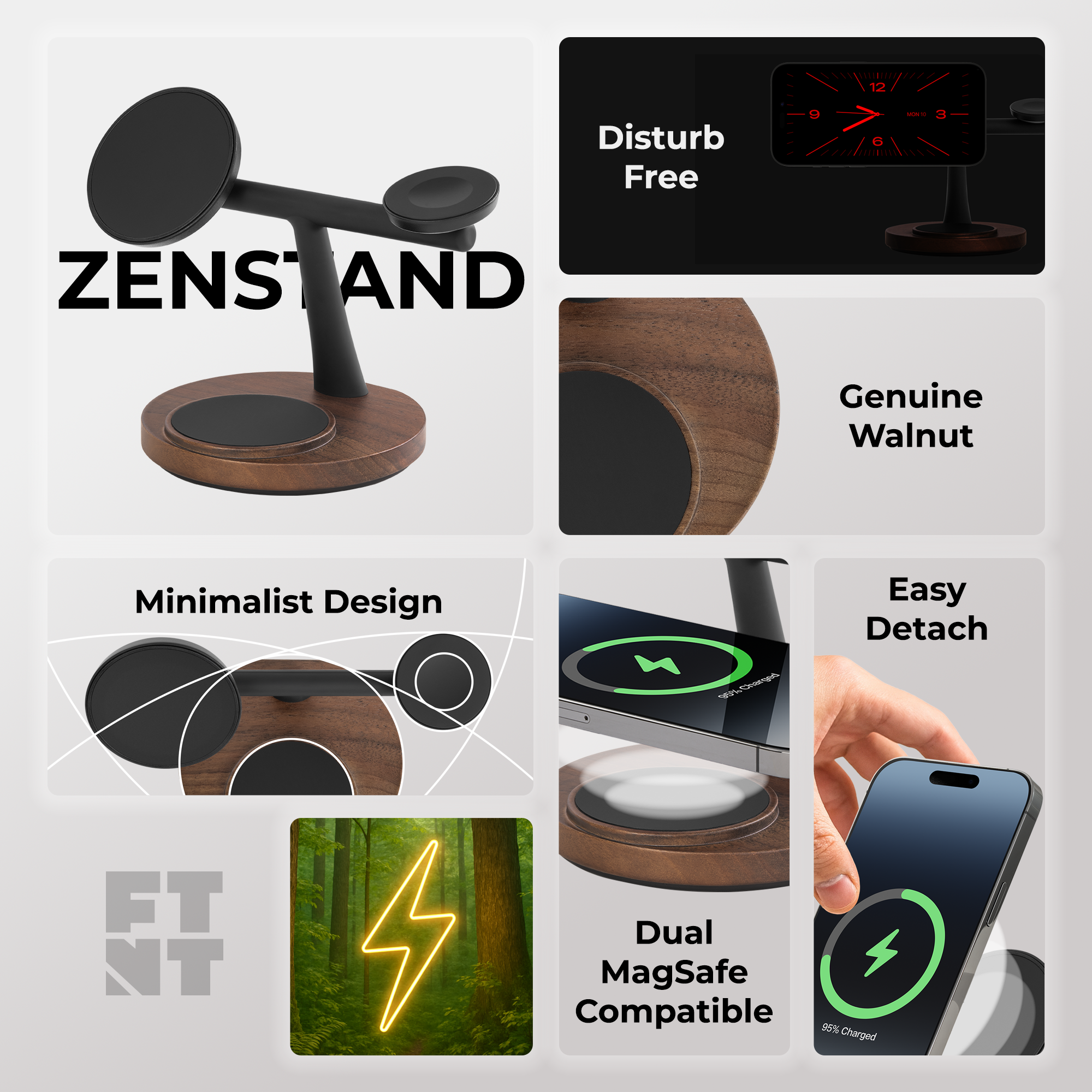 Zenstand Magnetic 3-in-1 Wireless Charger | For iPhone, AirPods, Apple Watch & More (Power Adapter not included)