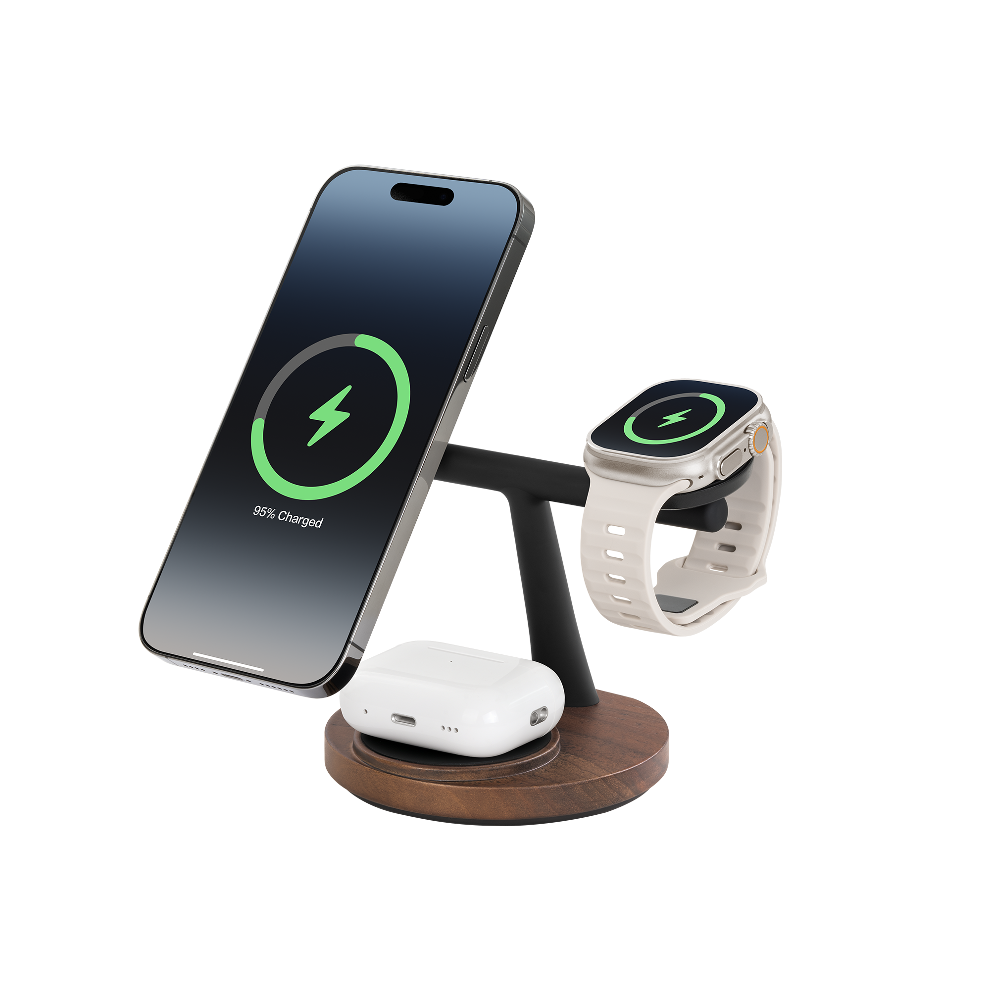 Zenstand Magnetic 3-in-1 Wireless Charger | For iPhone, AirPods, Apple Watch & More (Power Adapter not included)