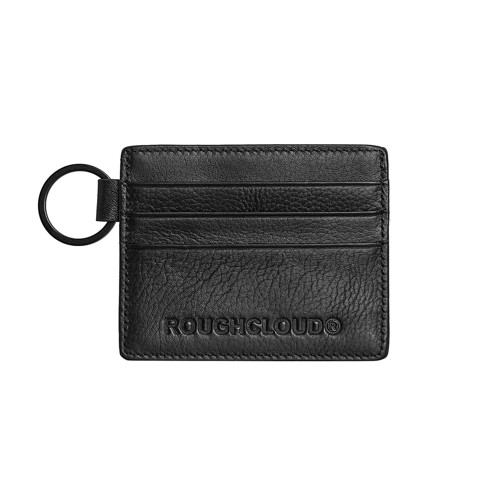 Black Vegan Leather Card Holder – Multi-Slot Slim Wallet for Bank & Transit Cards | by ROUGHCLOUD